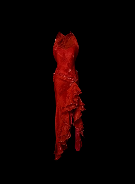 Elegante vestido de fiesta largo de satén rojo con cuello halter, para verano, para celebrar 20 cumpleaños y 18 años, DH1325