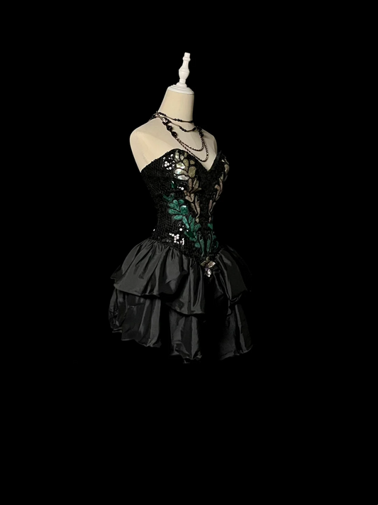 Vintage Ball Gown Sweetheart Black Sequin Mini Short Formal 7th Grade Homecoming Dresses Middle School Short Prom Dress Hoco Outfits DH1328