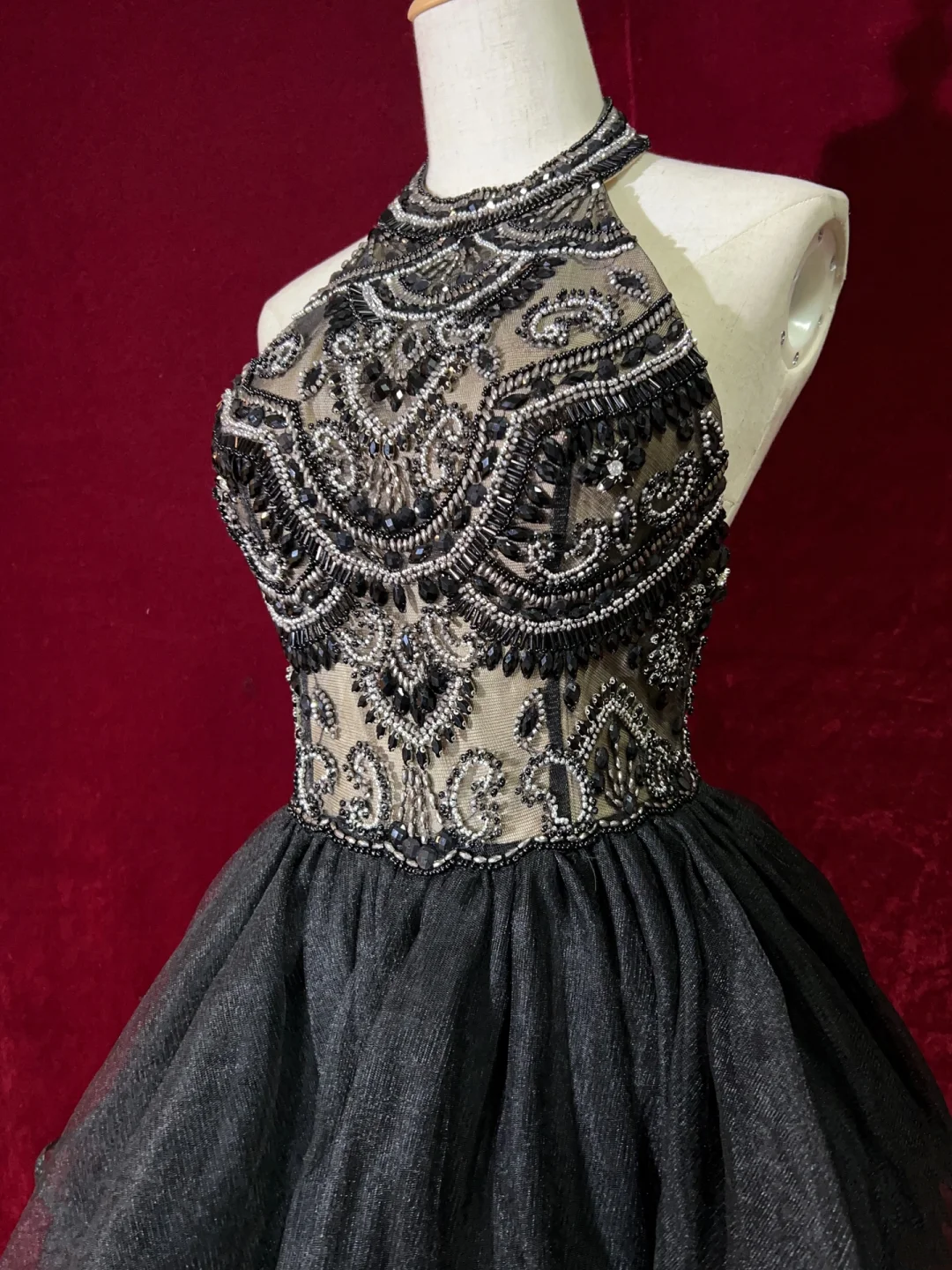 Vestido de fiesta corto de tul negro con cuello alto, minivestido formal para séptimo grado, para graduación, cóctel y cumpleaños, DH1432