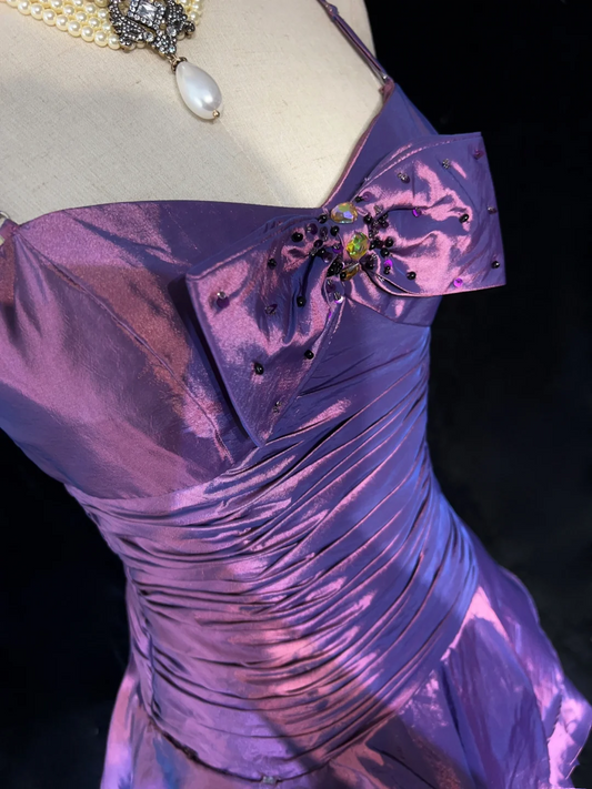 Vestido de fiesta corto de corte A con tirantes finos, color uva, para octavo grado, para escuela secundaria, Hoco Outfits DH1433