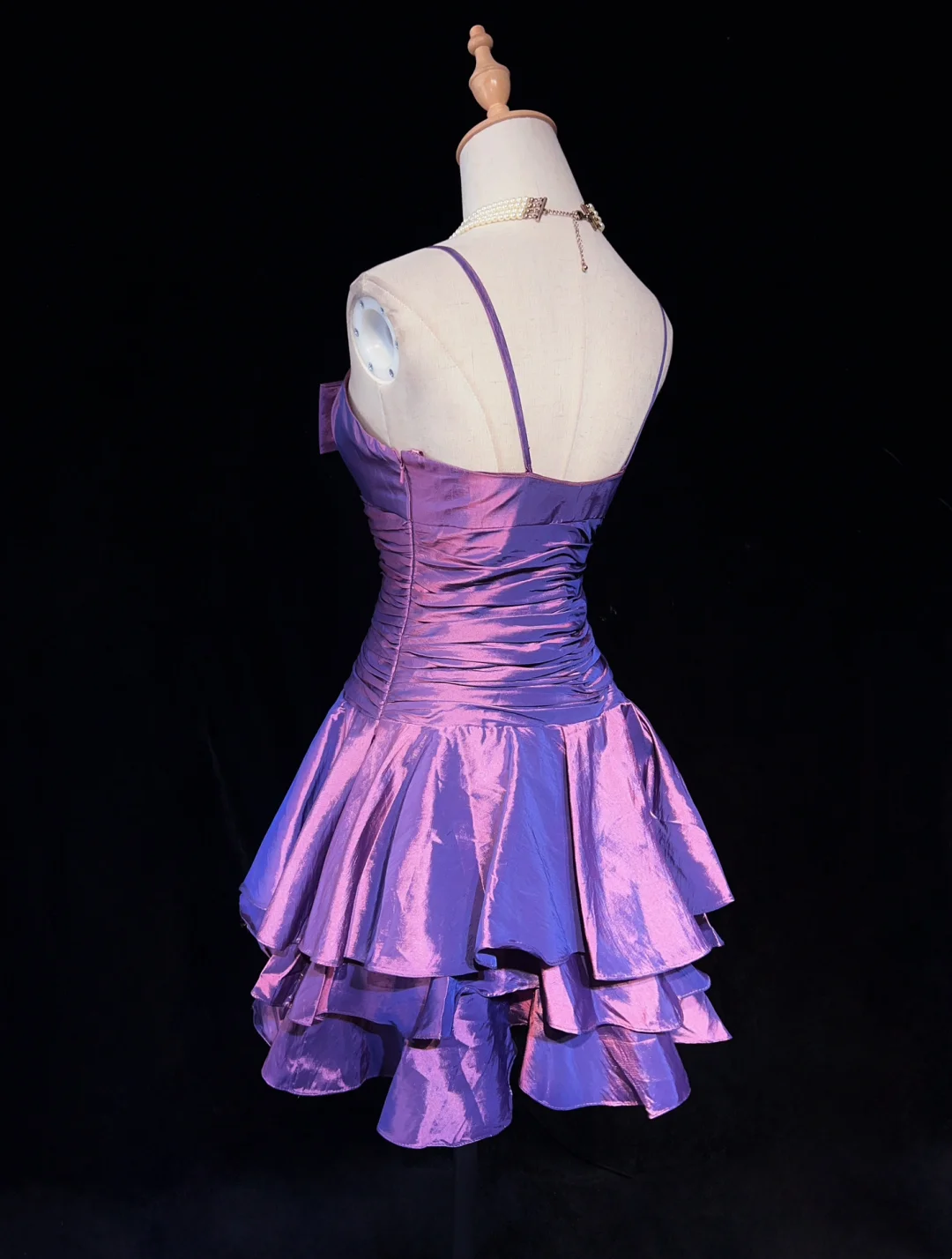 Vestido de fiesta corto de corte A con tirantes finos, color uva, para octavo grado, para escuela secundaria, Hoco Outfits DH1433