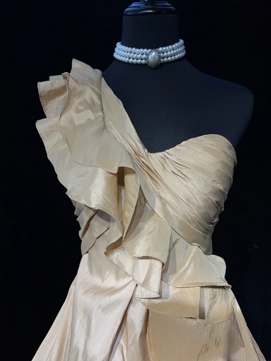 Precioso vestido de fiesta de tafetán color champán, de un solo hombro, minivestido corto formal para séptimo grado, vestido de fiesta de secundaria, vestido de cóctel, atuendos de cumpleaños DH1434