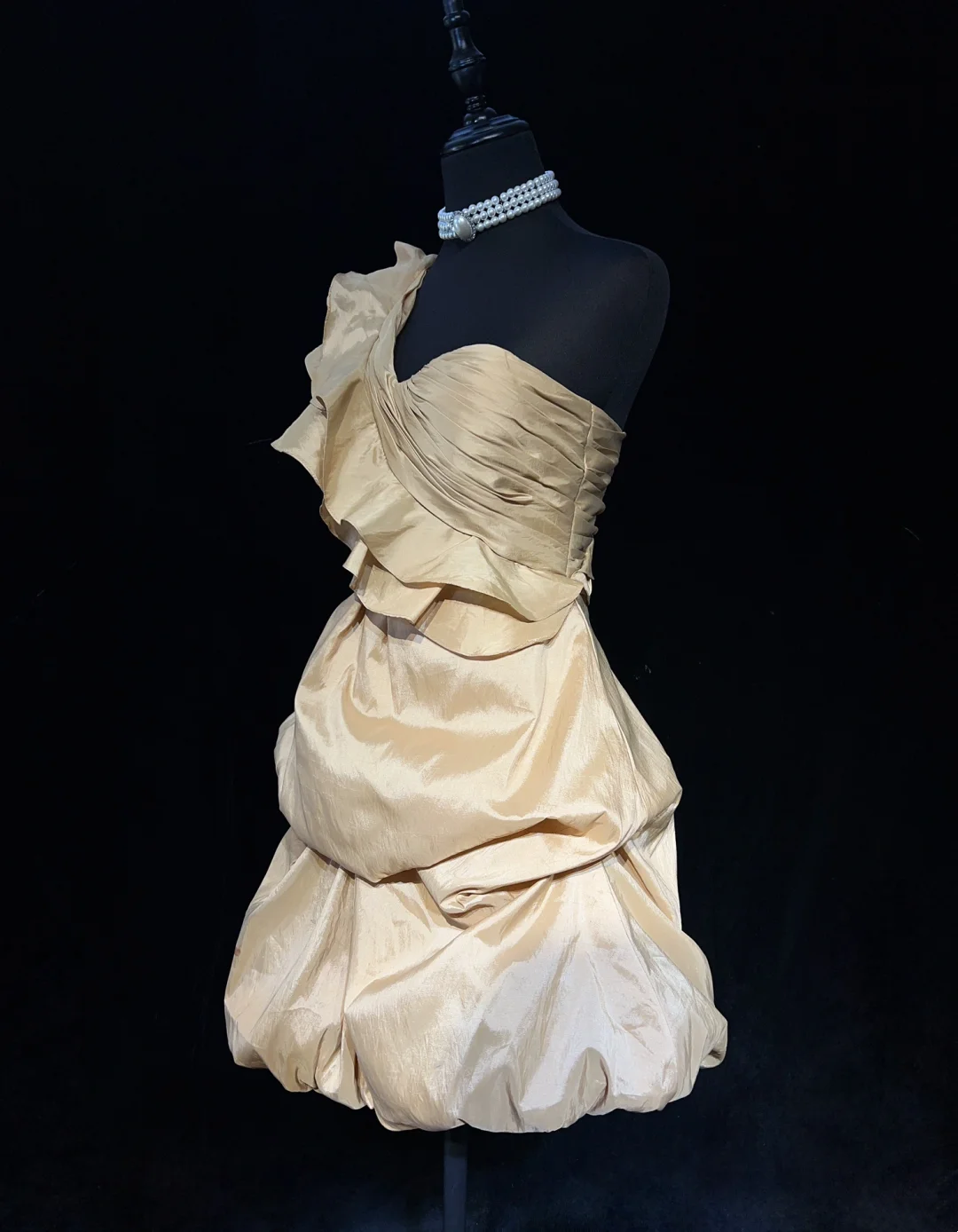 Precioso vestido de fiesta de tafetán color champán, de un solo hombro, minivestido corto formal para séptimo grado, vestido de fiesta de secundaria, vestido de cóctel, atuendos de cumpleaños DH1434