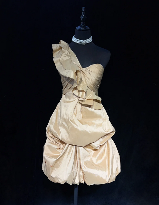 Precioso vestido de fiesta de tafetán color champán, de un solo hombro, minivestido corto formal para séptimo grado, vestido de fiesta de secundaria, vestido de cóctel, atuendos de cumpleaños DH1434