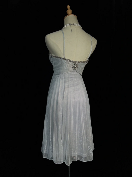 Vestido corto de fiesta de tul gris con tirantes finos, corte A, moderno, para octavo grado, para escuela secundaria, DH1436