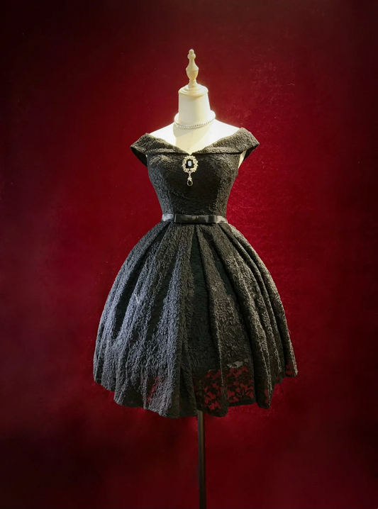 Vestido de fiesta vintage con hombros descubiertos y encaje negro, para 8.º grado, vestido de fiesta corto para secundaria, Hoco Outfits DH1445