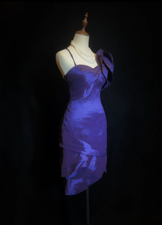 Vestido corto de fiesta de graduación con tirantes finos, color uva, estilo moderno, para octavo grado, cóctel, escuela secundaria, Hoco Outfits DH1448