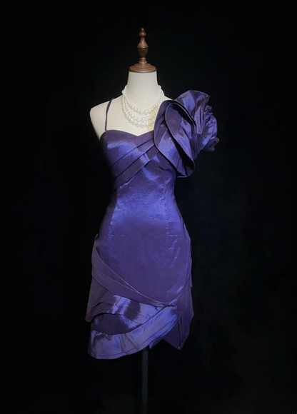 Vestido corto de fiesta de graduación con tirantes finos, color uva, estilo moderno, para octavo grado, cóctel, escuela secundaria, Hoco Outfits DH1448