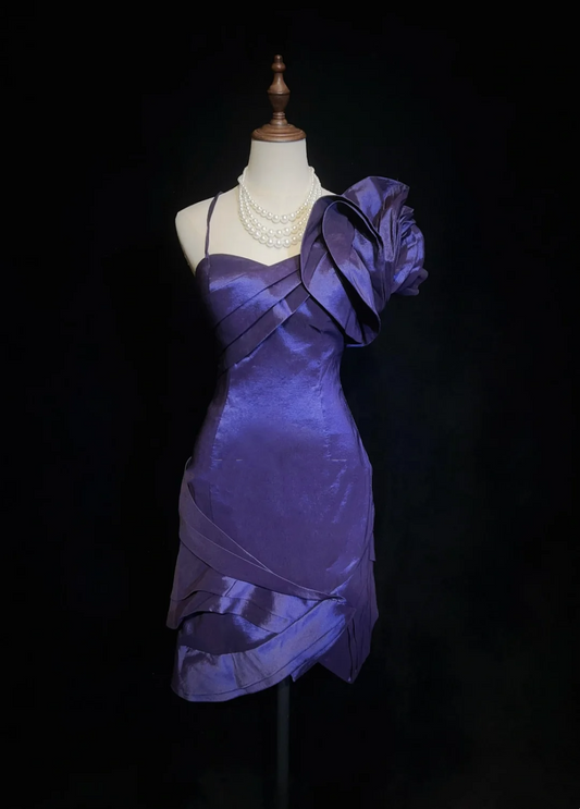Vestido corto de fiesta de graduación con tirantes finos, color uva, estilo moderno, para octavo grado, cóctel, escuela secundaria, Hoco Outfits DH1448