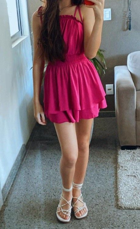 Bonitos vestidos de fiesta de gasa rosa, cortos y con tirantes finos, para octavo grado, de verano, para escuela secundaria, DH145