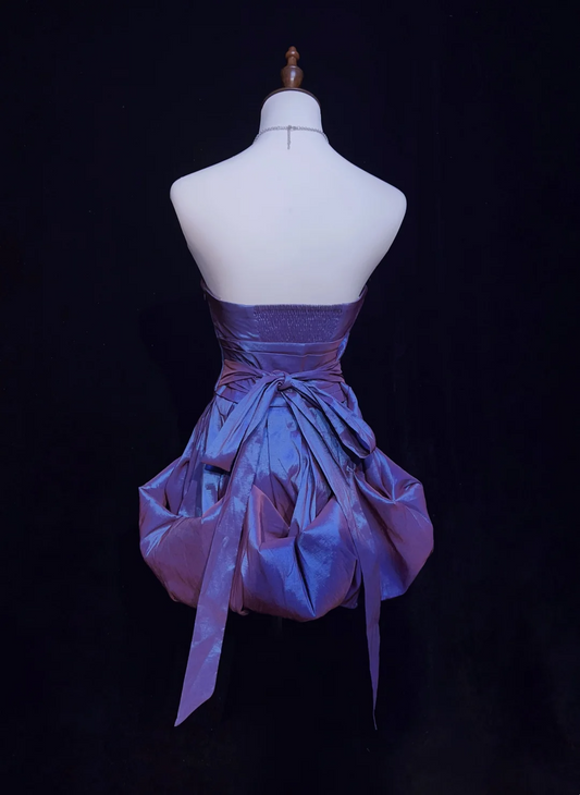 Vestido de fiesta vintage sin tirantes de tafetán color uva, minivestido corto formal para octavo grado, vestido de fiesta de secundaria, atuendos de cóctel DH1458