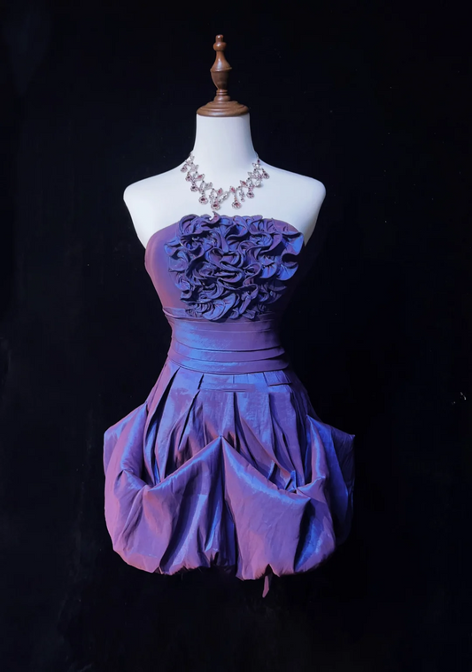 Vestido de fiesta vintage sin tirantes de tafetán color uva, minivestido corto formal para octavo grado, vestido de fiesta de secundaria, atuendos de cóctel DH1458