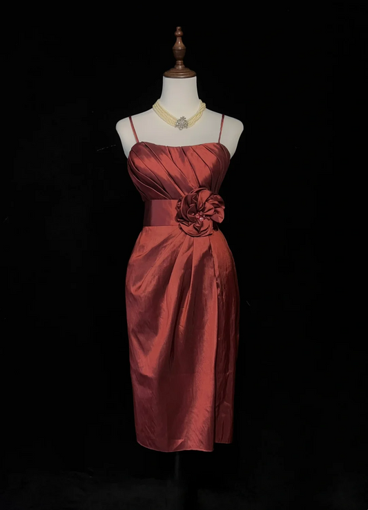 Vestido de fiesta de graduación de octavo grado, moderno, con tirantes finos, color rojo óxido, largo hasta la rodilla, vestido de cóctel para secundaria, trajes Hoco DH1459