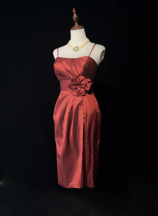 Vestido de fiesta de graduación de octavo grado, moderno, con tirantes finos, color rojo óxido, largo hasta la rodilla, vestido de cóctel para secundaria, trajes Hoco DH1459