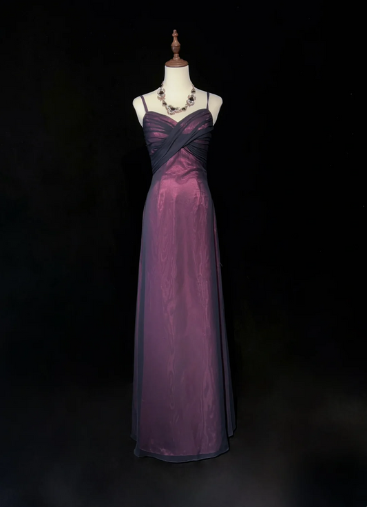 Elegante vestido de fiesta largo de tul color uva con tirantes finos y corte en A para verano, ideal para celebrar 20 cumpleaños o 18 años, DH1460