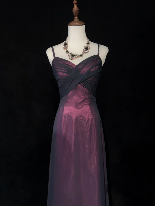 Elegante vestido de fiesta largo de tul color uva con tirantes finos y corte en A para verano, ideal para celebrar 20 cumpleaños o 18 años, DH1460