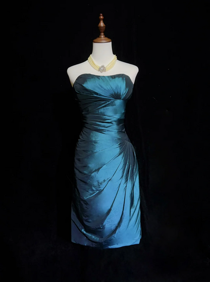 Vestido de cóctel azul marino a la rodilla, moderno, sin tirantes, para octavo grado, para escuela secundaria, Hoco Outfits DH1462