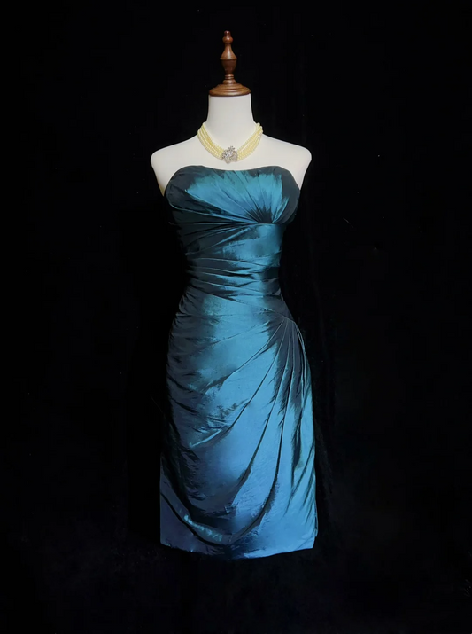 Vestido de cóctel azul marino a la rodilla, moderno, sin tirantes, para octavo grado, para escuela secundaria, Hoco Outfits DH1462