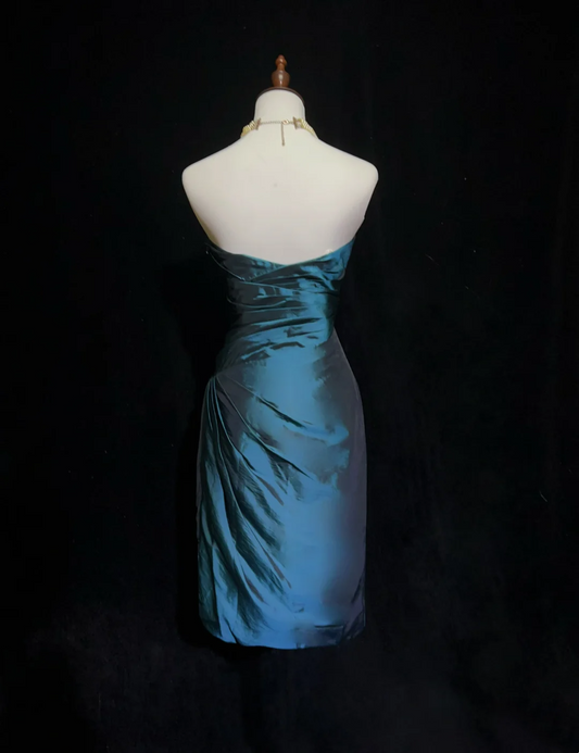 Vestido de cóctel azul marino a la rodilla, moderno, sin tirantes, para octavo grado, para escuela secundaria, Hoco Outfits DH1462