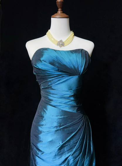 Vestido de cóctel azul marino a la rodilla, moderno, sin tirantes, para octavo grado, para escuela secundaria, Hoco Outfits DH1462