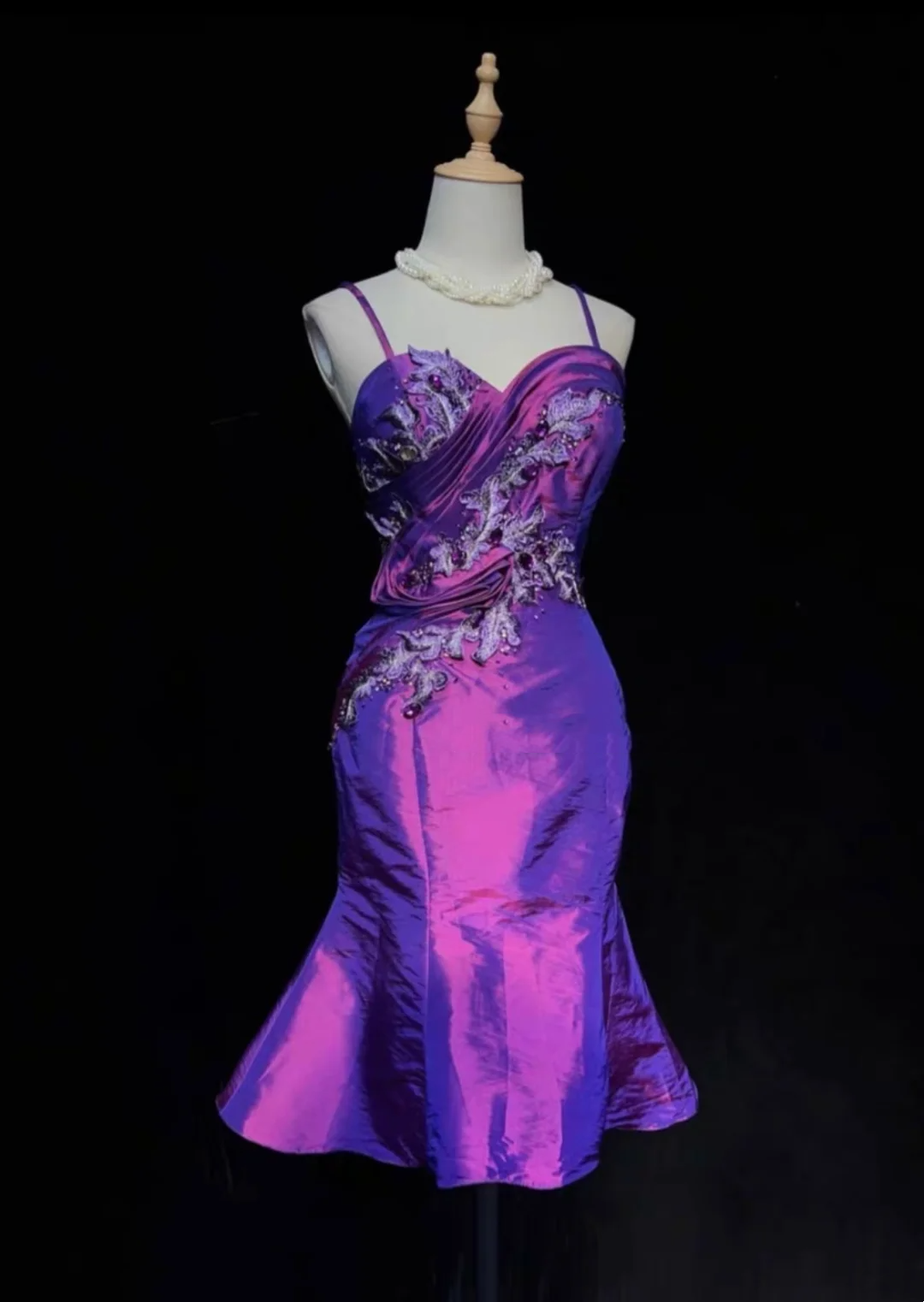 Vestidos de fiesta de sirena con tirantes finos, color uva, hasta la rodilla, para octavo grado, cóctel, escuela secundaria, DH1464
