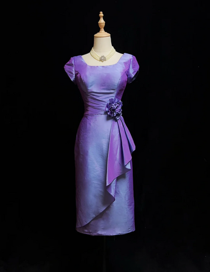 Vestido de fiesta vintage de tafetán color uva, escote cuadrado, largo hasta la rodilla, para octavo grado, vestido de cóctel para secundaria, Hoco Outfits DH1465