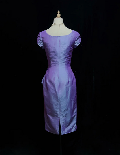 Vestido de fiesta vintage de tafetán color uva, escote cuadrado, largo hasta la rodilla, para octavo grado, vestido de cóctel para secundaria, Hoco Outfits DH1465