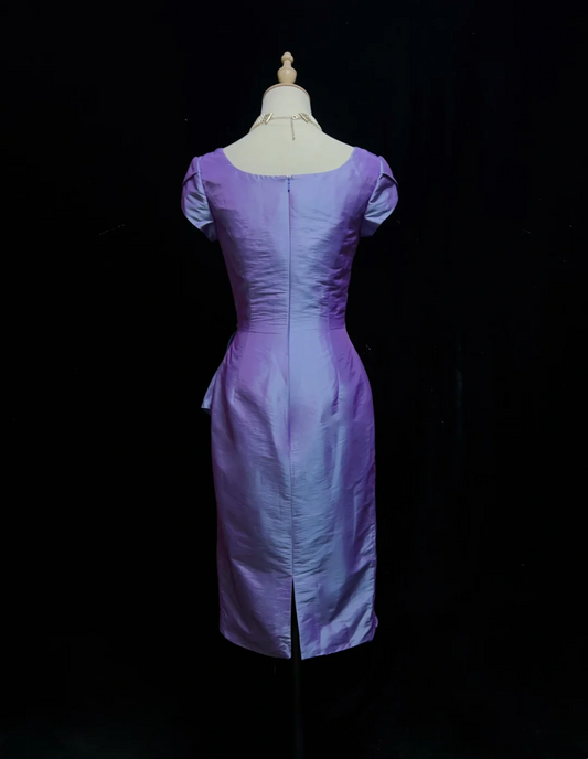 Vestido de fiesta vintage de tafetán color uva, escote cuadrado, largo hasta la rodilla, para octavo grado, vestido de cóctel para secundaria, Hoco Outfits DH1465
