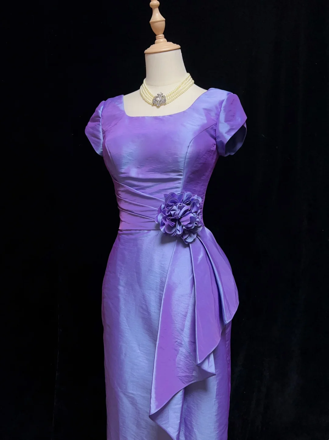 Vestido de fiesta vintage de tafetán color uva, escote cuadrado, largo hasta la rodilla, para octavo grado, vestido de cóctel para secundaria, Hoco Outfits DH1465