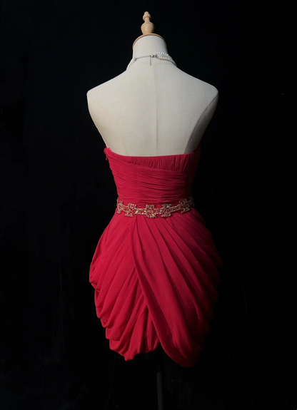 Vintage Sheath Sweetheart Red Chiffon Short Formal 8th Grade Homecoming Dresses Middle School Cocktail Dress Mini Hoco Outfits DH1469