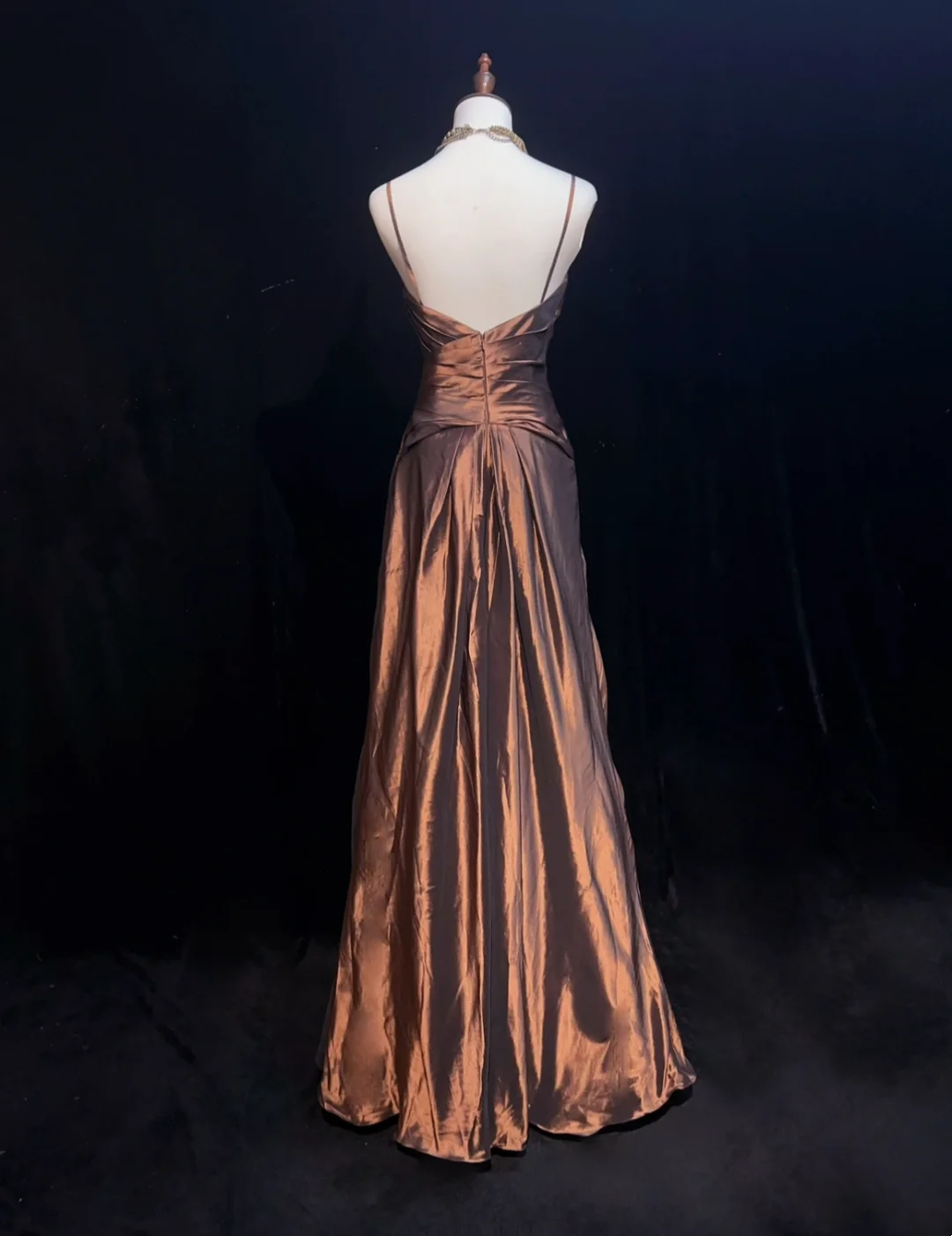 Hermosos vestidos largos de fiesta de tafetán marrón con tirantes finos y corte en A, para verano, para 20 cumpleaños y 18 años, DH1470