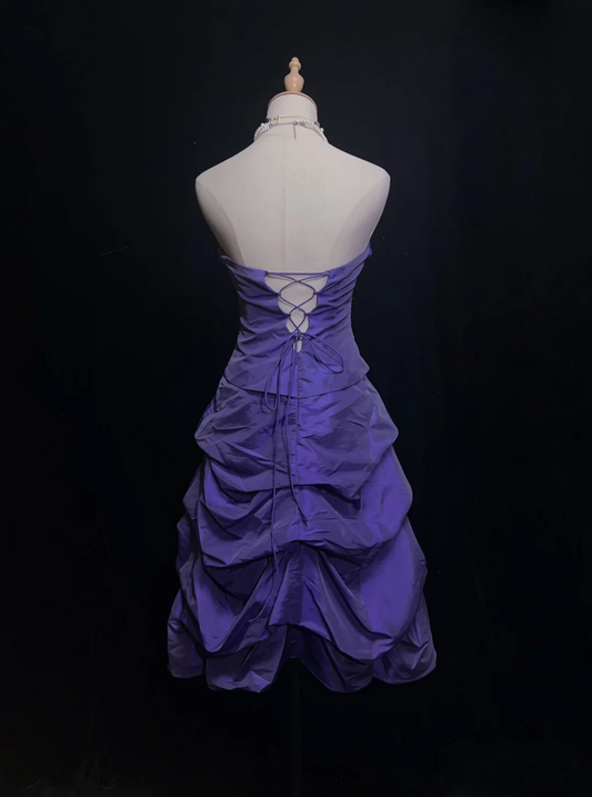 Vestido de fiesta vintage de tafetán color uva con escote corazón y largo hasta la rodilla para graduación de octavo grado, vestido de cóctel para secundaria, trajes Hoco DH1471