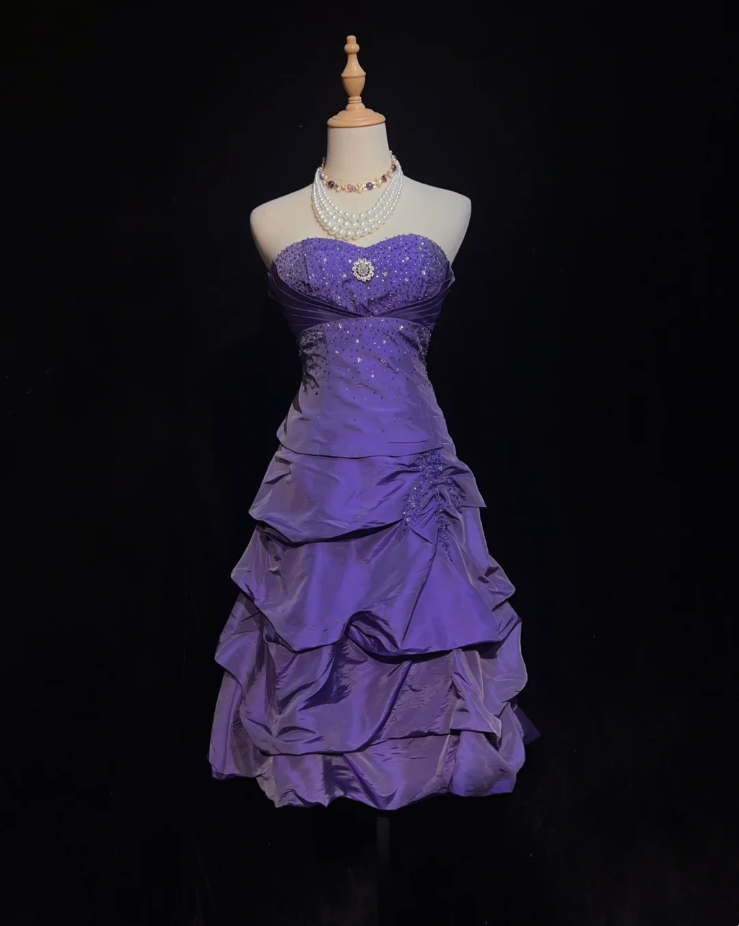 Vestido de fiesta vintage de tafetán color uva con escote corazón y largo hasta la rodilla para graduación de octavo grado, vestido de cóctel para secundaria, trajes Hoco DH1471