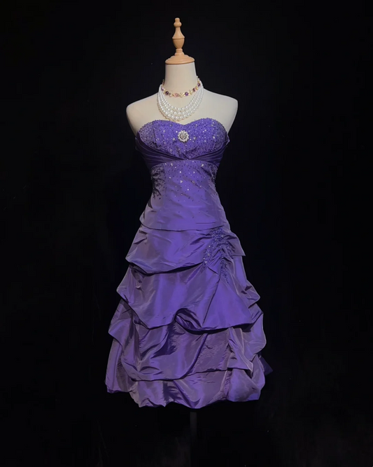 Vestido de fiesta vintage de tafetán color uva con escote corazón y largo hasta la rodilla para graduación de octavo grado, vestido de cóctel para secundaria, trajes Hoco DH1471