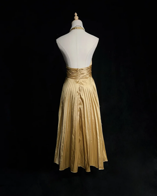 Vestido de fiesta vintage de tafetán dorado, corte A, largo hasta la rodilla, para octavo grado, vestido de cóctel para secundaria, Hoco Outfits DH1473