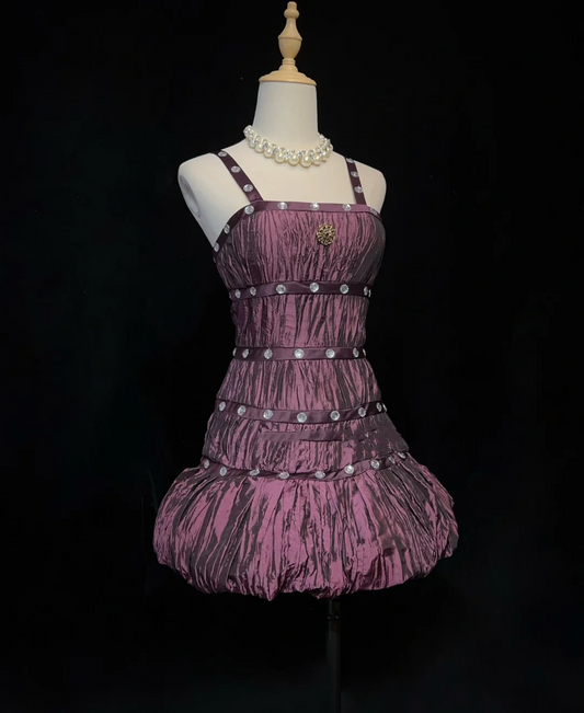 Vestido corto de tafetán color uva con tirantes finos para fiesta de 8.º grado, vestido de cóctel para secundaria, Hoco Outfits DH1474