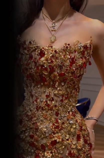 Vestido de cóctel corto, elegante, sin tirantes, con cuentas doradas, para octavo grado, para escuela secundaria, DH1509