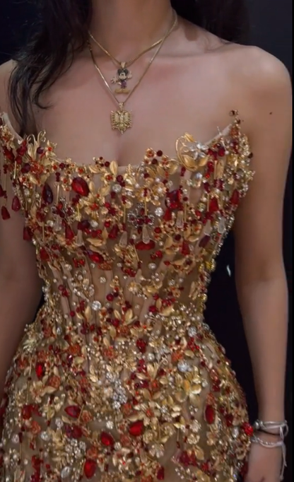 Vestido de cóctel corto, elegante, sin tirantes, con cuentas doradas, para octavo grado, para escuela secundaria, DH1509