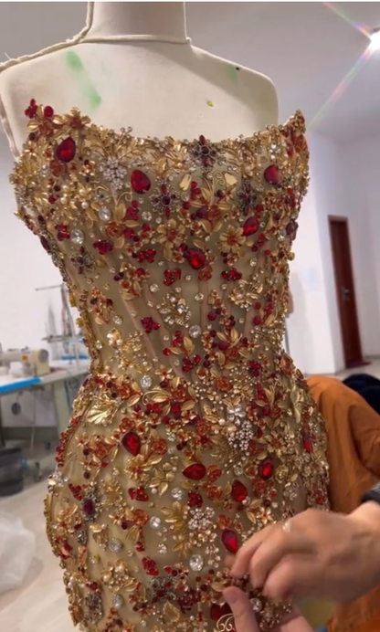 Vestido de cóctel corto, elegante, sin tirantes, con cuentas doradas, para octavo grado, para escuela secundaria, DH1509