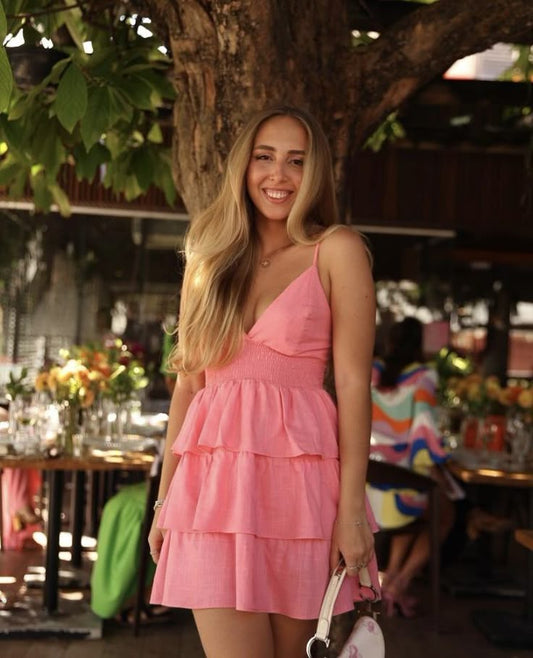 Lindos vestidos de fiesta cortos rosa claro con tirantes finos de corte A para octavo grado, vestidos de fiesta de verano para escuela secundaria, trajes de fiesta DH151