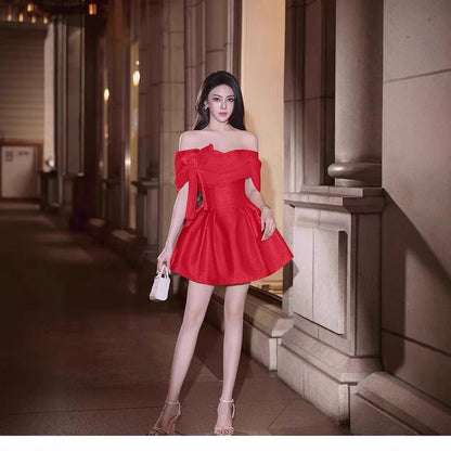 Vestido corto rosa con lentejuelas y hombros descubiertos, sexy, para fiesta de bienvenida de séptimo grado, vestido de cóctel para escuela secundaria, Hoco Outfits DH1531