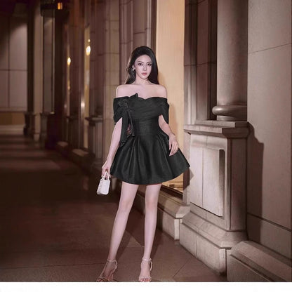 Vestido corto rosa con lentejuelas y hombros descubiertos, sexy, para fiesta de bienvenida de séptimo grado, vestido de cóctel para escuela secundaria, Hoco Outfits DH1531