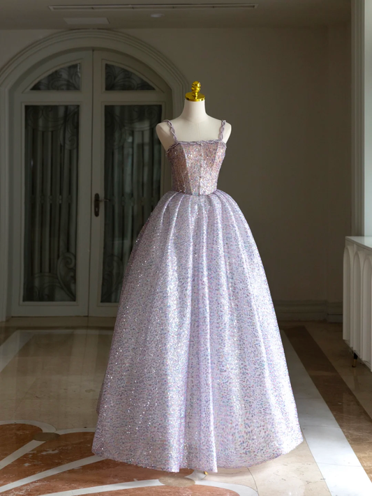 Vestido de quinceañera de tul lila, sin mangas, con tirantes finos, para 15 años, DH1554