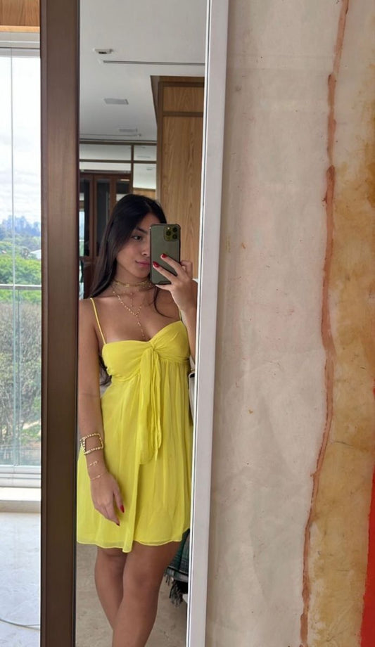 Lindos vestidos amarillos cortos de fiesta de octavo grado con tirantes finos, corte A, para escuela secundaria, de verano, DH158