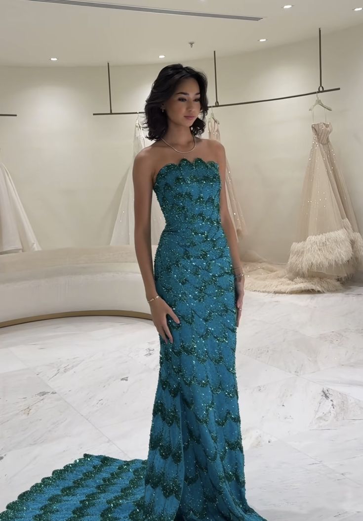 Elegante vestido de fiesta azul con lentejuelas y corte entallado, sin tirantes, para verano, para 22 cumpleaños y 18 años, DH1584