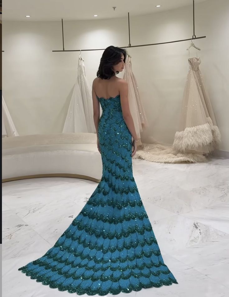 Elegante vestido de fiesta azul con lentejuelas y corte entallado, sin tirantes, para verano, para 22 cumpleaños y 18 años, DH1584