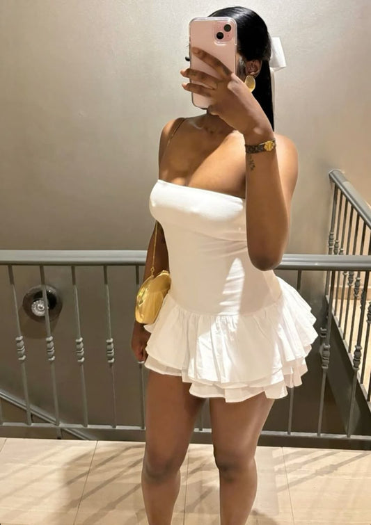 Vestido corto blanco sin tirantes, estilo mini, para fiesta de 8.º grado, cóctel, escuela secundaria, Hoco Outfits DH1597