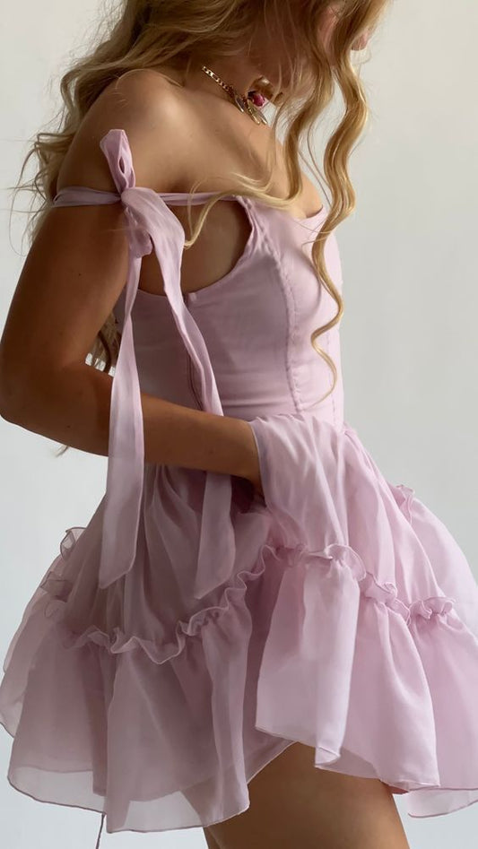 Vestidos de fiesta cortos de gasa rosa con tirantes finos, corte A, para octavo grado, para escuela secundaria, cóctel, DH1599