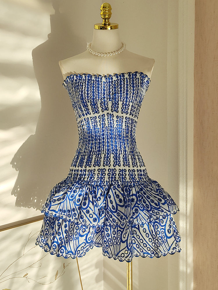 Vestido de fiesta de encaje azul, sin tirantes, bonito, para graduación, corto, para cóctel, para secundaria, Hoco Outfits DH1601