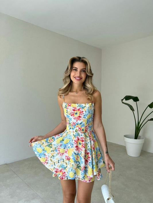 Vestidos de fiesta cortos, de satén, con tirantes finos y corte A, con estampado floral, para octavo grado, de graduación, semi formales, para escuela secundaria, cóctel, DH1606